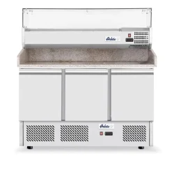 Arktic Pizzawerkbank met 3 deuren en koelvitrine 380+40L