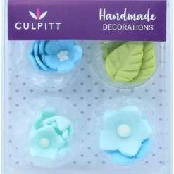 Culpitt Suikerdecoratie Bloemen en Bladeren Blauw 16st.