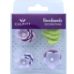 Culpitt Suikerdecoratie Bloemen en Bladeren Lila 16st.