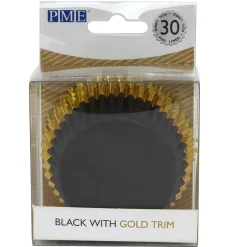 Cupcake Vormpjes PME Zwart met Gouden Rand 30 stuks
