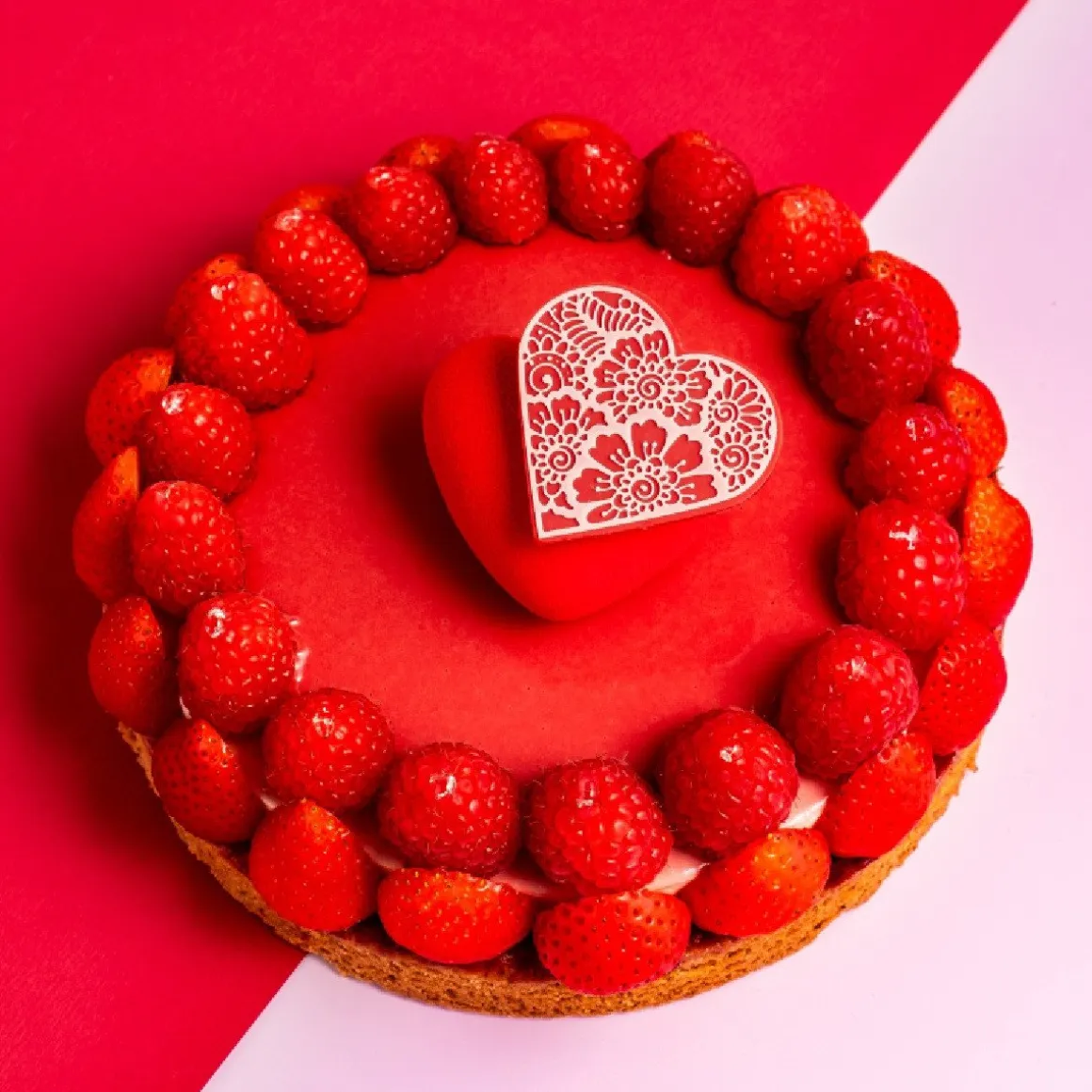 Dobla Chocoladedecoratie Lace Hart Rood / Wit (96 stuks)