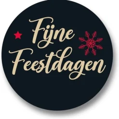 Etiket 'Fijne Feestdagen' Zwart Ø50mm (500st)**