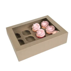 HoM Cupcake Doosje 12 Kraft (incl. tray met venster) 2st.