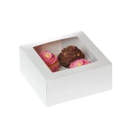 HoM Cupcake Doosje 4 Wit (incl. tray met venster) 2st.