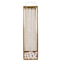 PME Taartkaarsjes Glitter Wit Extra Lang (15cm) Set/16