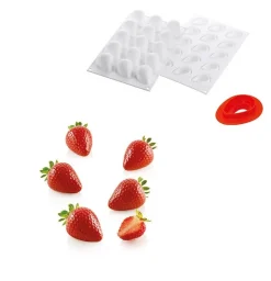 Silikomart Siliconen Bakvorm Aardbei (15x) 4,8cm +cutter