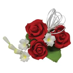 Suikerbloem boeket Rozen trio rood 11cm.
