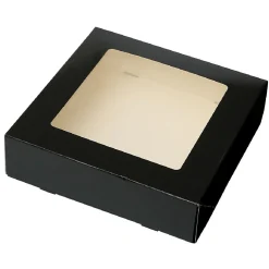 Taartdoos met venster 19x19x5cm. Zwart 3st