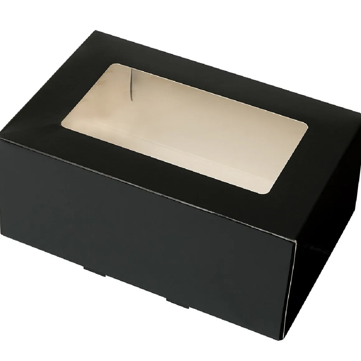 Taartdoos met venster 21x14x9cm. Zwart 3st