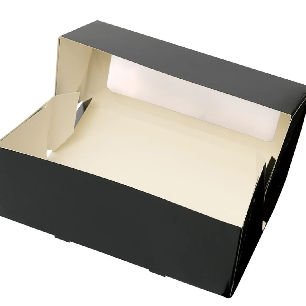 Taartdoos Slof met venster 25x10x9cm. Zwart 3st
