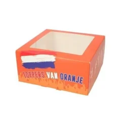 Taartdoos 19x19x9cm. Toppers van Oranje
