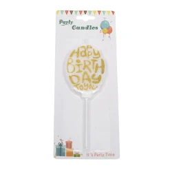Taartkaarsje Happy Birthday Goud Glitter**