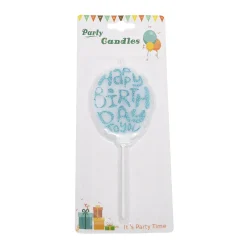 Taartkaarsje Happy Birthday Blauw Glitter**