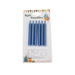 Taartkaarsjes met houders Blauw 6st.**