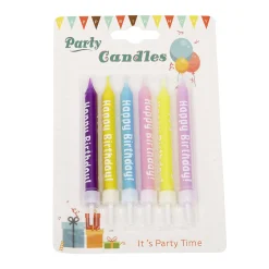 Taartkaarsjes met houders Happy Birthday 6st.**