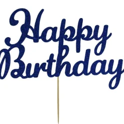Taarttopper Happy Birthday Blauw 15x8cm
