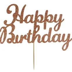 Taarttopper Happy Birthday Rose Goud 15x8cm
