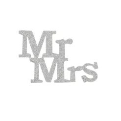 Taarttopper Mr & Mrs Kunststof Zilver 11cm 4st